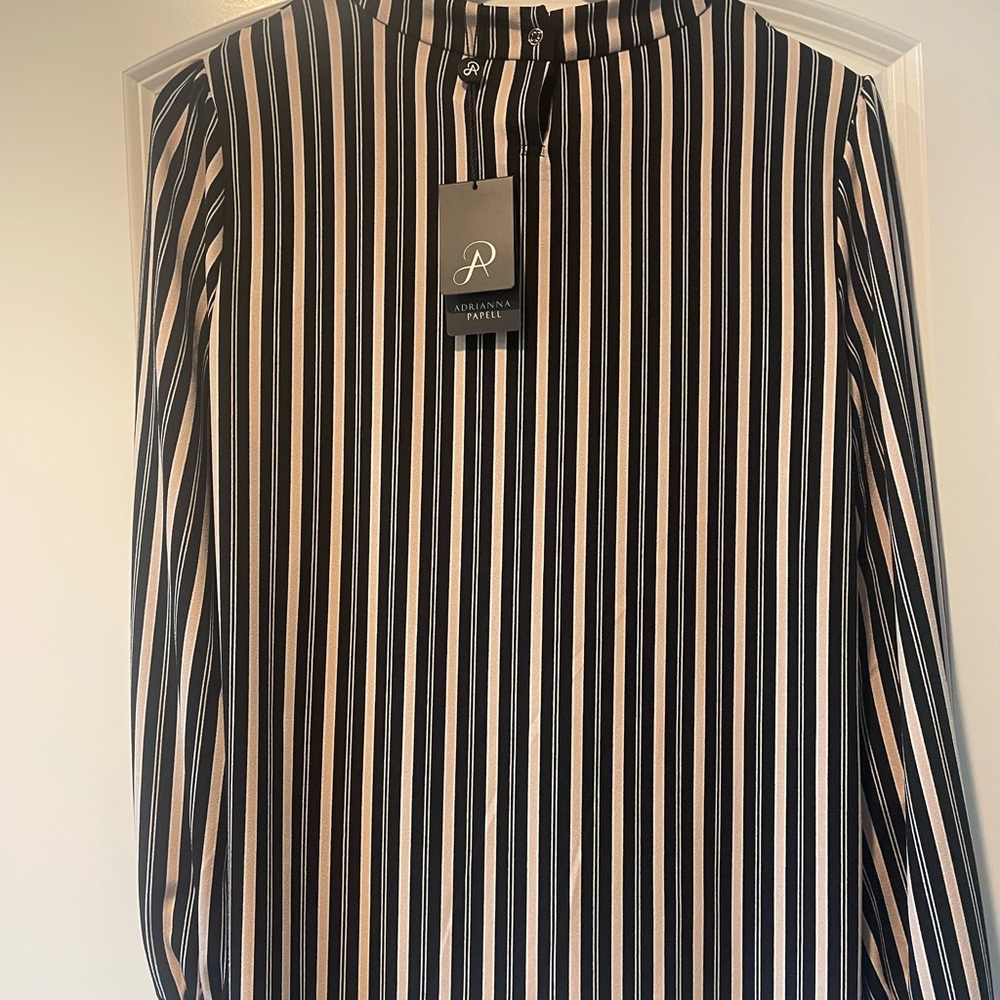 Adrianna Papell Black and Cream Striped Blouse